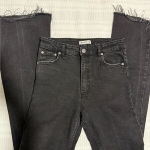 Pull&Bear High Rise Charcoal Frayed Jeans